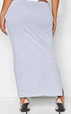 Online PrettyLittleThing Shape Cotton Badge Panties Insert Maxi Skirt Grey