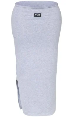 Online PrettyLittleThing Shape Cotton Badge Panties Insert Maxi Skirt Grey