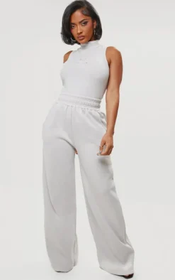 Discount PrettyLittleThing Shape Cotton High Neck Sleeveless Bodysuit Grey