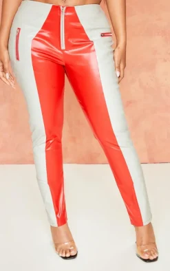Outlet PrettyLittleThing Shape Faux Leather Color Block Skinny Pants Grey