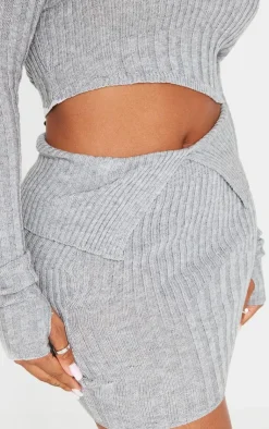 Sale PrettyLittleThing Shape Fold Over Ribbed Mini Skirt Grey