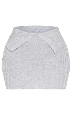 Sale PrettyLittleThing Shape Fold Over Ribbed Mini Skirt Grey