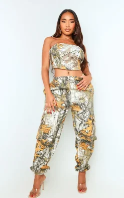 PrettyLittleThing Grey Sweatsuits*Shape Forest Camo Sweat Oversized Sweatpants