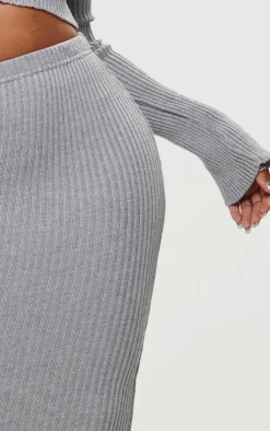 Outlet PrettyLittleThing Shape Knit Ribbed Low Rise Maxi Skirt Grey