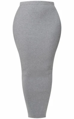Outlet PrettyLittleThing Shape Knit Ribbed Low Rise Maxi Skirt Grey