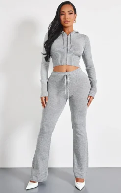 Hot PrettyLittleThing Shape Knitted Zip Through Jacket Grey