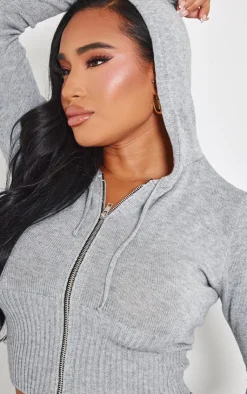 Hot PrettyLittleThing Shape Knitted Zip Through Jacket Grey