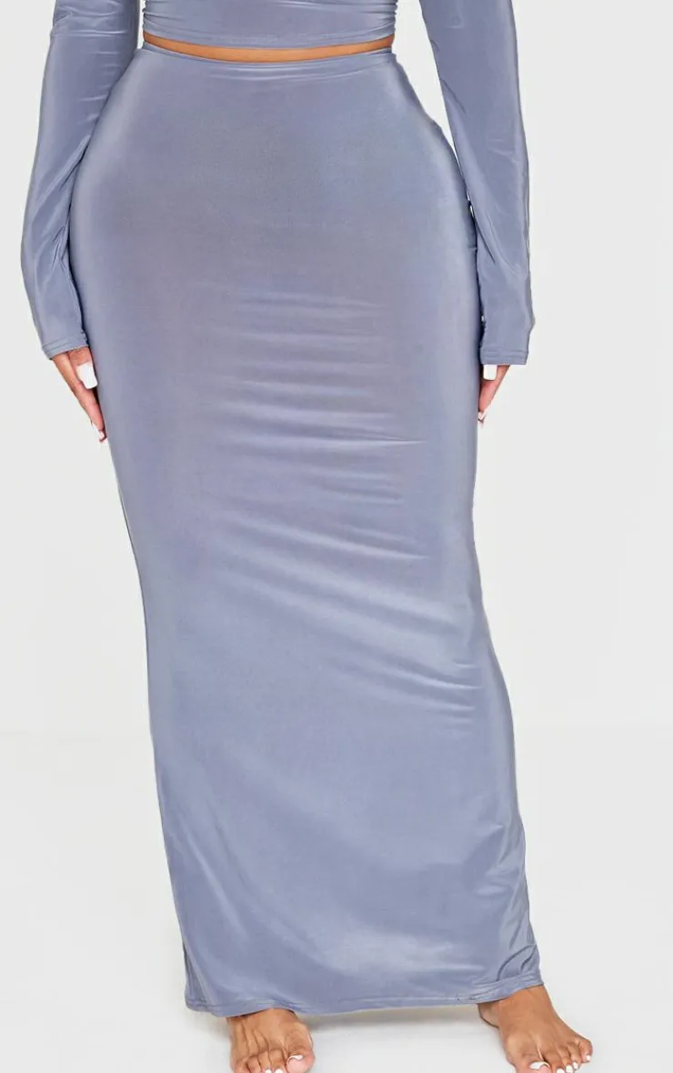 PrettyLittleThing Shape Low Rise Maxi Skirt Grey