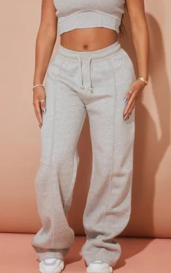 New PrettyLittleThing Shape Binded High Waist Wide Leg Sweatpants Grey Marl