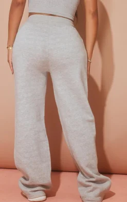New PrettyLittleThing Shape Binded High Waist Wide Leg Sweatpants Grey Marl