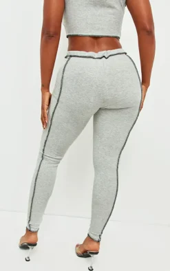 Sale PrettyLittleThing Shape Contrast Stitch Ribbed Crop Leggings Grey Marl