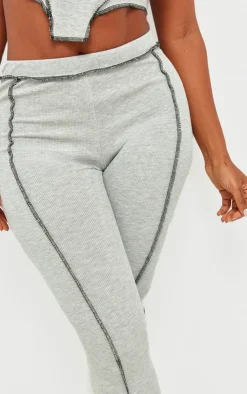 Sale PrettyLittleThing Shape Contrast Stitch Ribbed Crop Leggings Grey Marl
