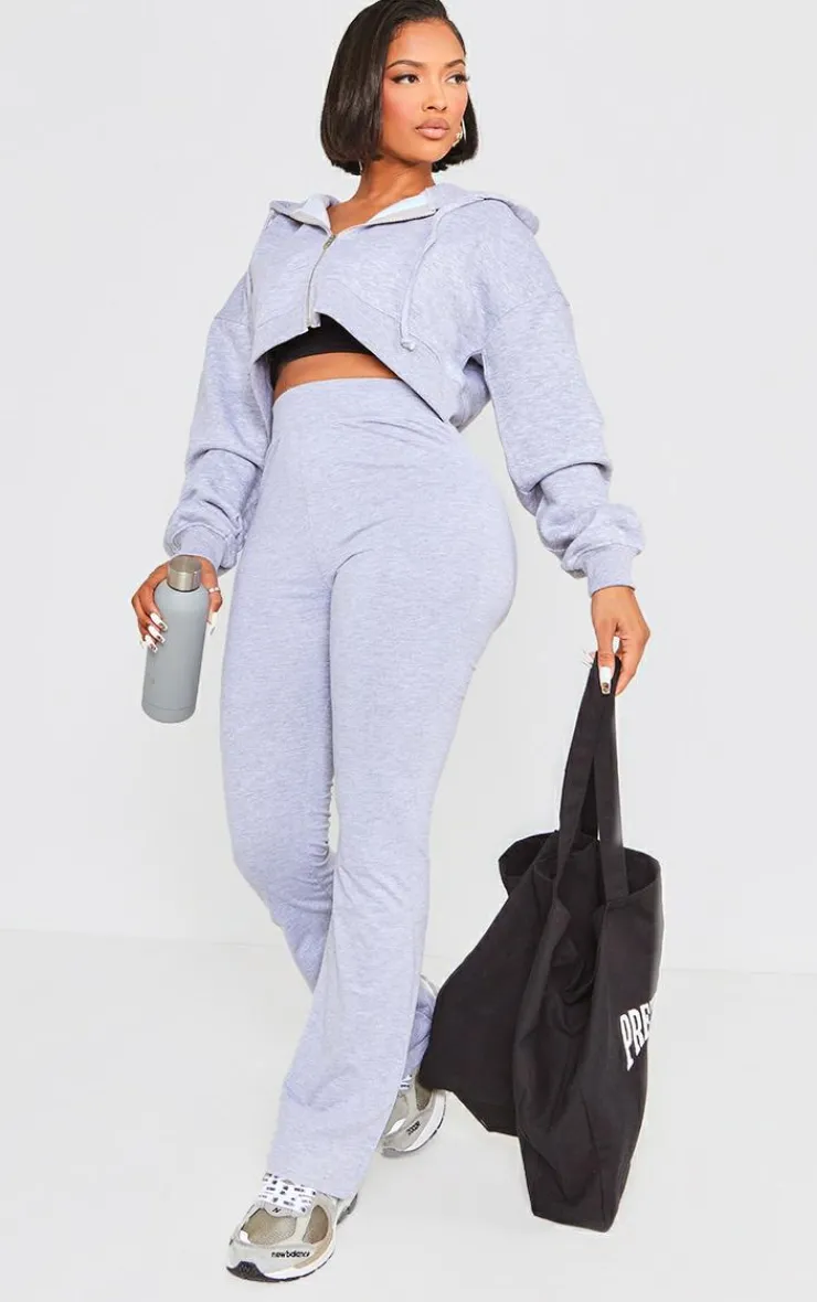 PrettyLittleThing Shape Cotton High Waist Flared Pants Grey Marl