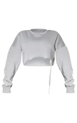 Shape Grey Marl Extreme Cropped Distressed Sweatshirt
