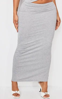 Discount PrettyLittleThing Shape Jersey Asymmetric Waist Maxi Skirt Grey Marl