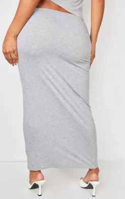 Discount PrettyLittleThing Shape Jersey Asymmetric Waist Maxi Skirt Grey Marl