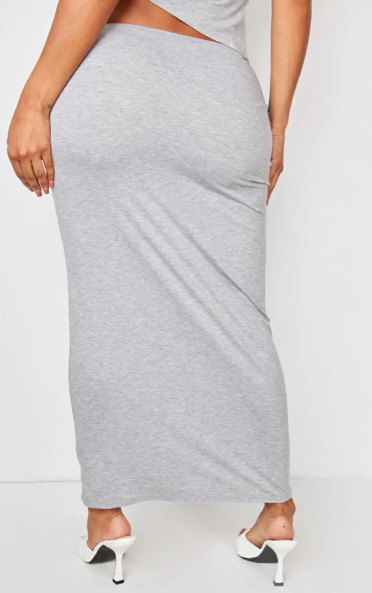 Discount PrettyLittleThing Shape Jersey Asymmetric Waist Maxi Skirt Grey Marl