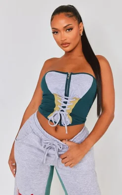 Clearance PrettyLittleThing Shape Lace Up Detail Sweat Corset Grey Marl