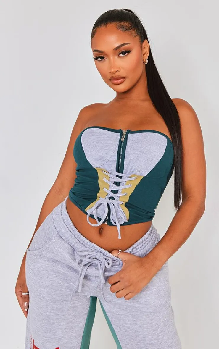 Clearance PrettyLittleThing Shape Lace Up Detail Sweat Corset Grey Marl