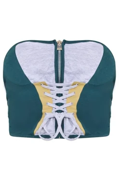 Clearance PrettyLittleThing Shape Lace Up Detail Sweat Corset Grey Marl