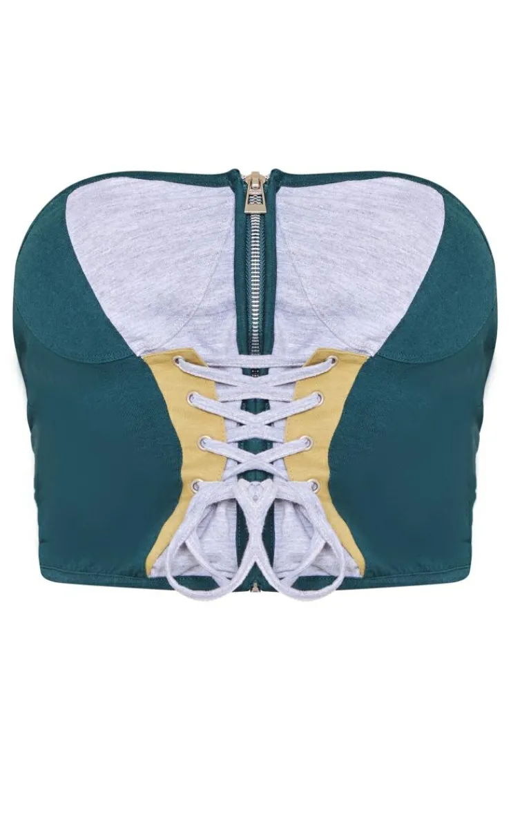 Clearance PrettyLittleThing Shape Lace Up Detail Sweat Corset Grey Marl