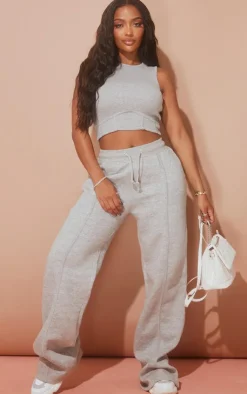 Online PrettyLittleThing Shape Thick Rib Underbust Binded Crop Top Grey Marl
