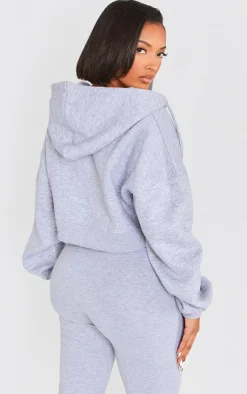 Discount PrettyLittleThing Shape Zip Front Long Sleeve Cropped Hoodie Grey Marl
