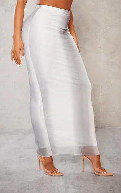 Hot PrettyLittleThing Shape Mesh Printed Detail Maxi Skirt Grey