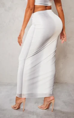 Hot PrettyLittleThing Shape Mesh Printed Detail Maxi Skirt Grey