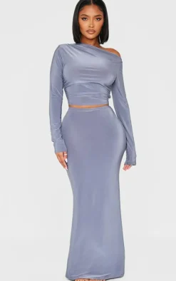 Outlet PrettyLittleThing Shape Ruched Off Shoulder Long Sleeve Top Grey