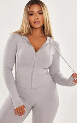 Outlet PrettyLittleThing Shape Sculpted Zip Through Hoodie Grey