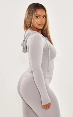 Outlet PrettyLittleThing Shape Sculpted Zip Through Hoodie Grey