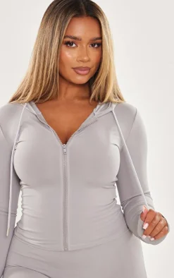 Outlet PrettyLittleThing Shape Sculpted Zip Through Hoodie Grey