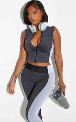 Sale PrettyLittleThing Shape Grey Seamless Zip Through Sleeveless Top White