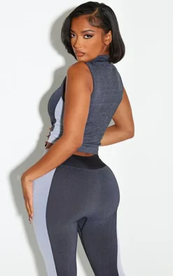 Sale PrettyLittleThing Shape Grey Seamless Zip Through Sleeveless Top White