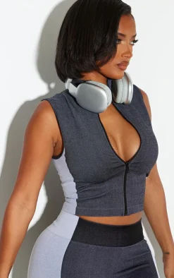 Sale PrettyLittleThing Shape Grey Seamless Zip Through Sleeveless Top White