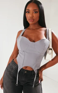 PrettyLittleThing Corsets*Shape Stretch Woven Suspender Detail Corset Top