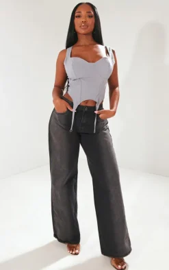 PrettyLittleThing Corsets*Shape Stretch Woven Suspender Detail Corset Top