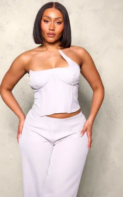 Online PrettyLittleThing Shape Woven Bust Detail Corset Grey