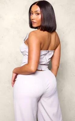 Online PrettyLittleThing Shape Woven Bust Detail Corset Grey