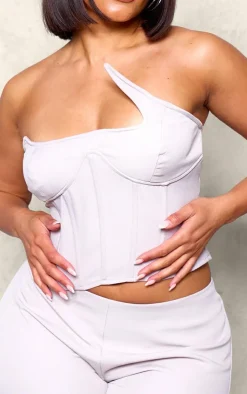 Online PrettyLittleThing Shape Woven Bust Detail Corset Grey