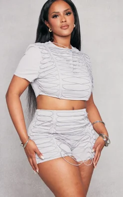 Hot PrettyLittleThing Shape Woven Lace Up Detail Shorts Grey