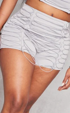 Hot PrettyLittleThing Shape Woven Lace Up Detail Shorts Grey