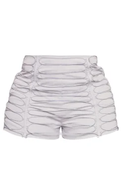 Hot PrettyLittleThing Shape Woven Lace Up Detail Shorts Grey