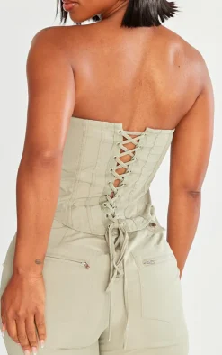 PrettyLittleThing Shape Woven Lace Up Back Corset Grey