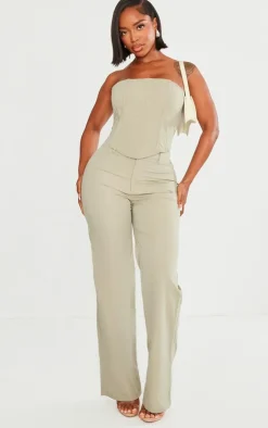 PrettyLittleThing Shape Woven Lace Up Back Corset Grey