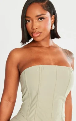 PrettyLittleThing Shape Woven Lace Up Back Corset Grey