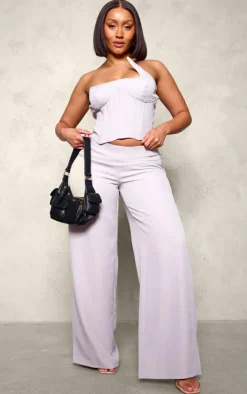 Best PrettyLittleThing Shape Woven Low Rise Wide Leg Pants Grey