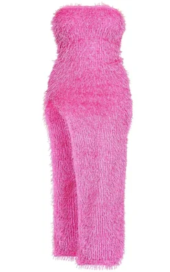 Shape Faux Feather Glitter Bandeau Split Side Maxi Dress-PrettyLittleThing