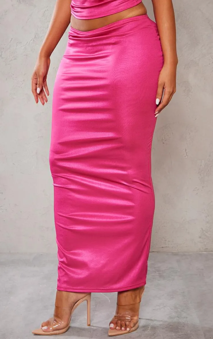 Discount PrettyLittleThing Shape High Shine Low Rise Maxi Skirt Hot Pink